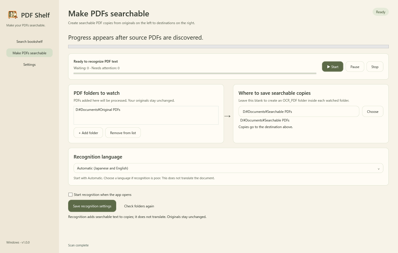 Make scanned PDFs searchable